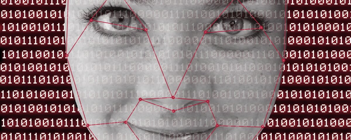 Concept for facial recognition, biometric, security system or deepfake dangers.