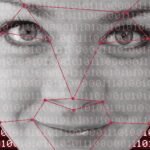 Concept for facial recognition, biometric, security system or deepfake dangers.